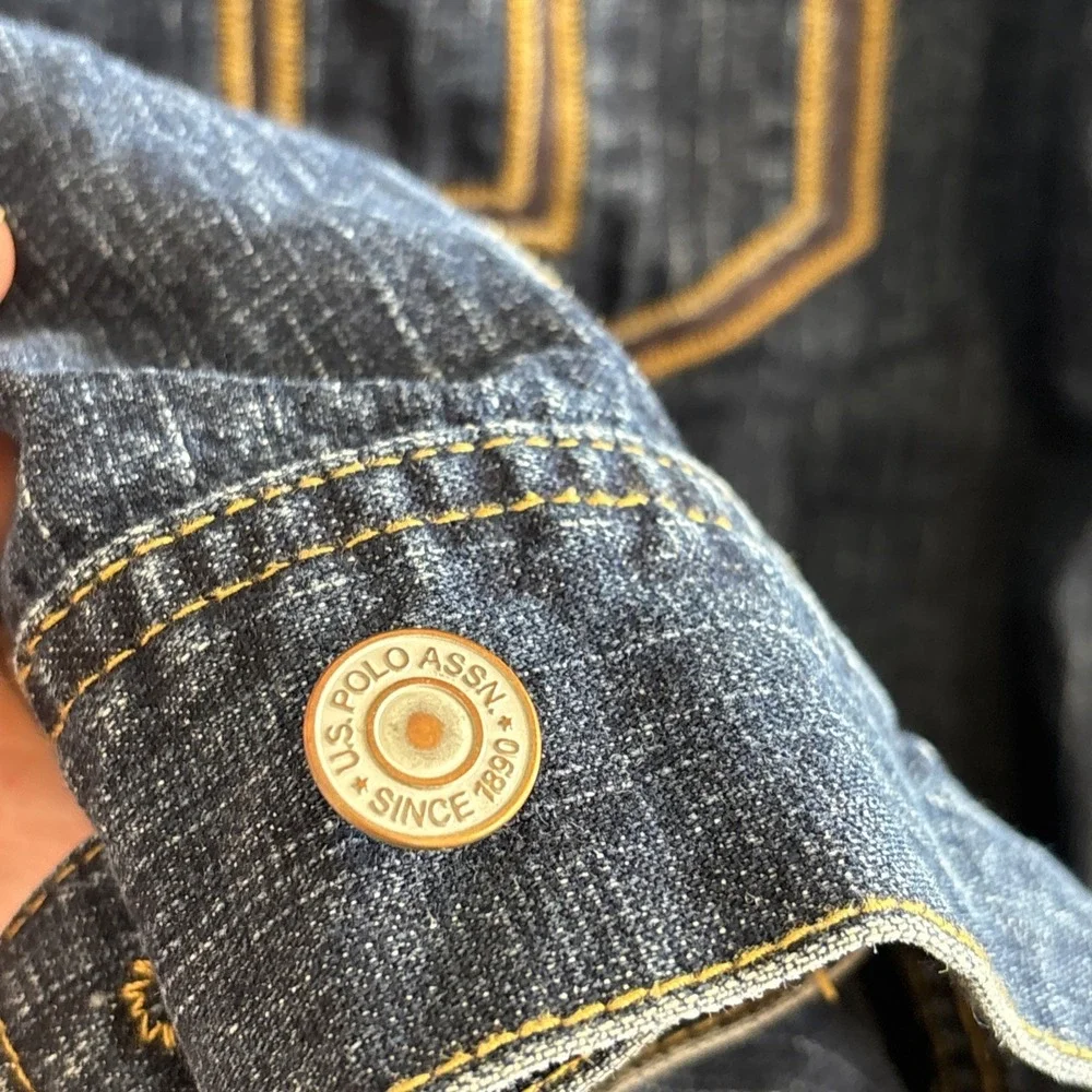 Vtg U.S. Polo Assn. XXL Denim Jacket‎ Embroidered Logo Classic Blue Jean Trucker